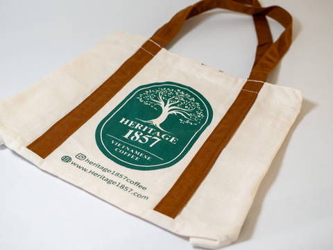 Coffee Print Reusable Tote – Brown, Cream & Green