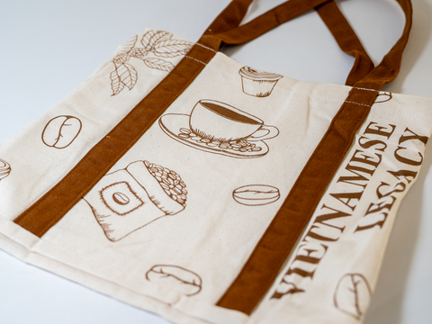 Coffee Print Reusable Tote – Brown, Cream & Green