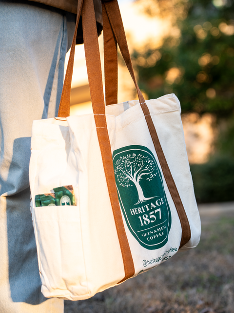 Coffee Print Reusable Tote – Brown, Cream & Green