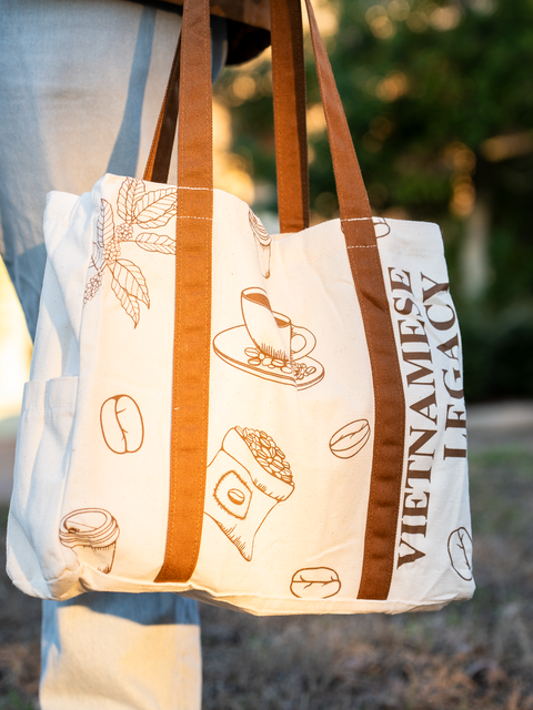 Coffee Print Reusable Tote – Brown, Cream & Green